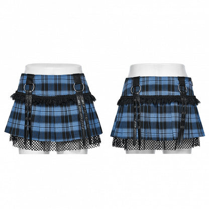 Black and Blue Sweet Punk Pleated Skirt