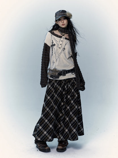 Off-the-shoulder Cross Embroidery Apricot Top with Scarf