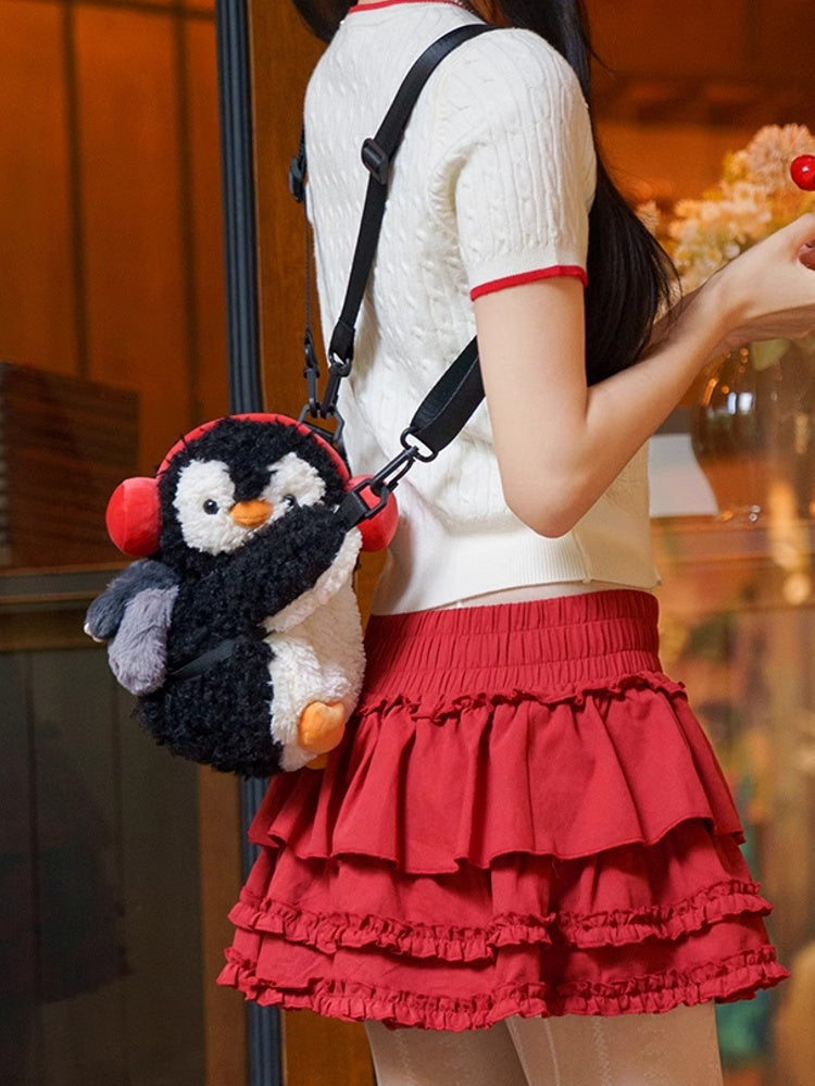 Black Cute Penguin Plush Backpack/Crossbody Bag Middle/Large Size