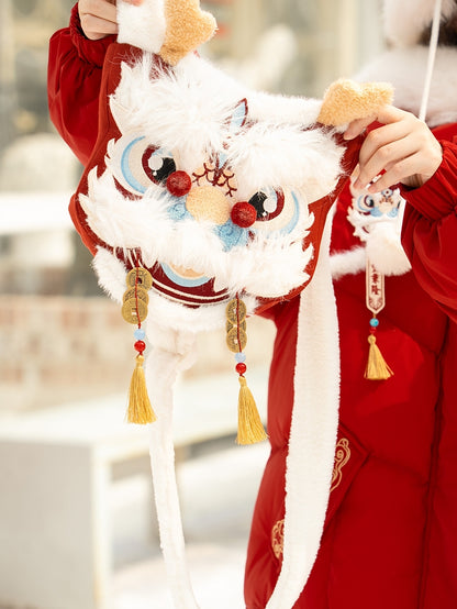 White and Red Dragon Crossbody Tassels Decorated