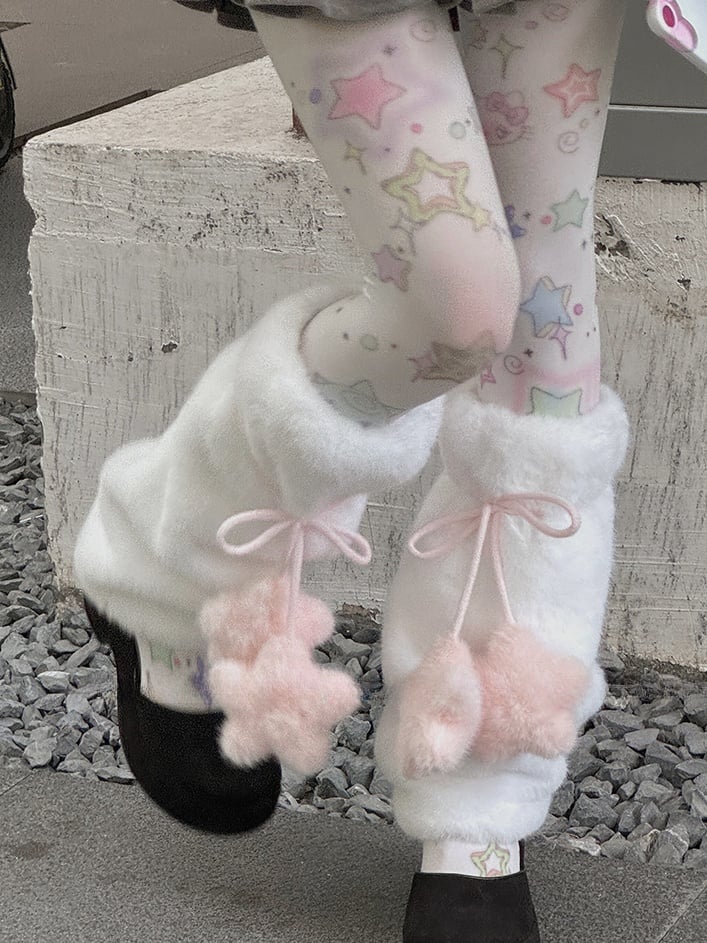 White/Yellow/Pink/Blue/Brown Sweet Plush Leg Warmers With Star-shaped Pompons