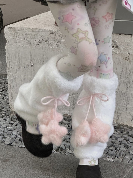 White/Yellow/Pink/Blue/Brown Sweet Plush Leg Warmers With Star-shaped Pompons