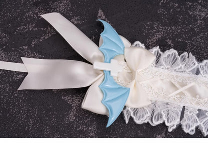 Crosses and Blue Wings White Bowknots Lace Hairband