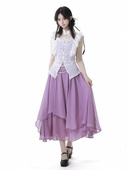 Purple Chiffon Spaghetti Strap Dress Long/Short Version