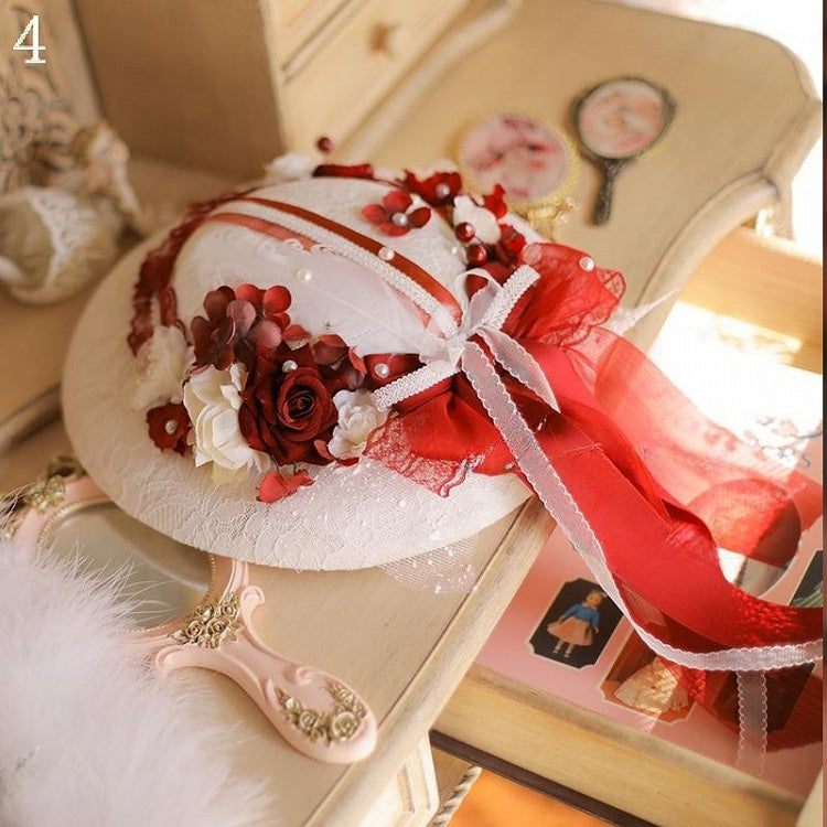 4 Options Beaded Decorated Floral Design Bowknot Decorated Mini Hat