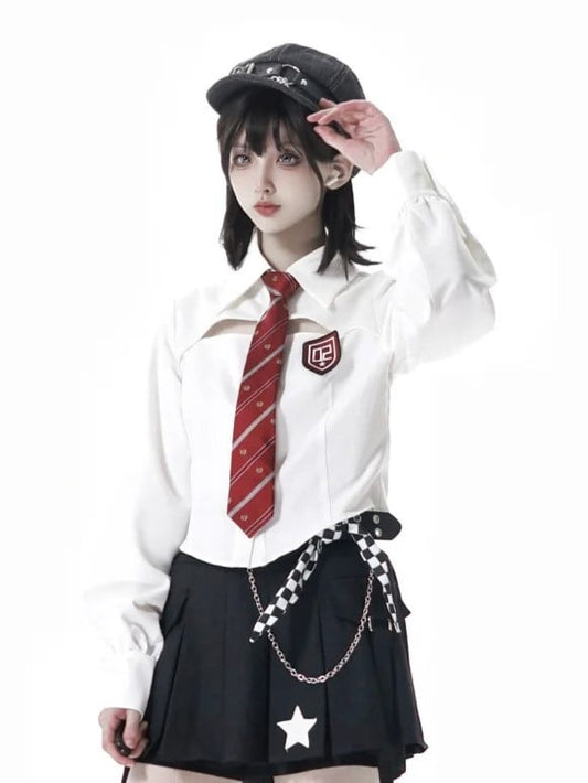 White Regular/Cutout Cropped Shirt with Numeric Logo