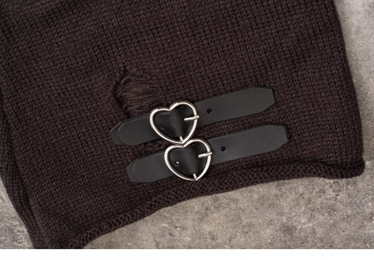 PU Buckles Dark Gray Gothic Distressed Holes Leg Warmers