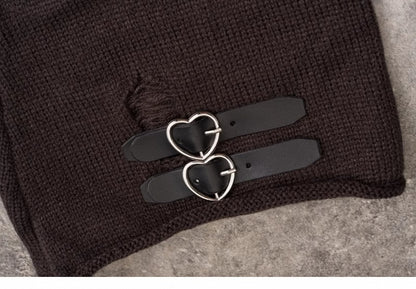 PU Buckles Dark Gray Gothic Distressed Holes Leg Warmers