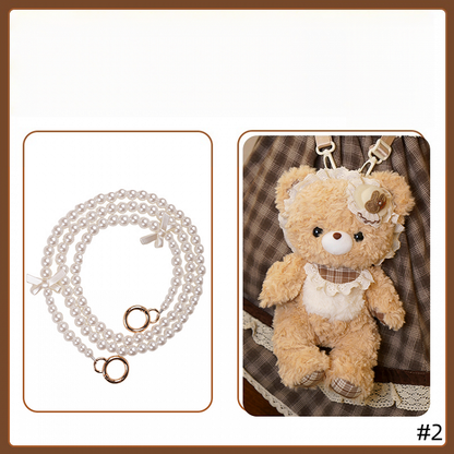 Interchangeable Strap Kawaii Plush Bear Crossbody Bag With Artificial Pearl Strap Option