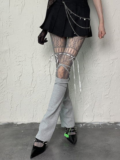 Gray Y2K Self-tie Straps Leg Sleeves