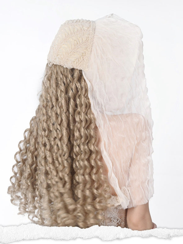 Floral Design Apricot Vintage Hat with Veil