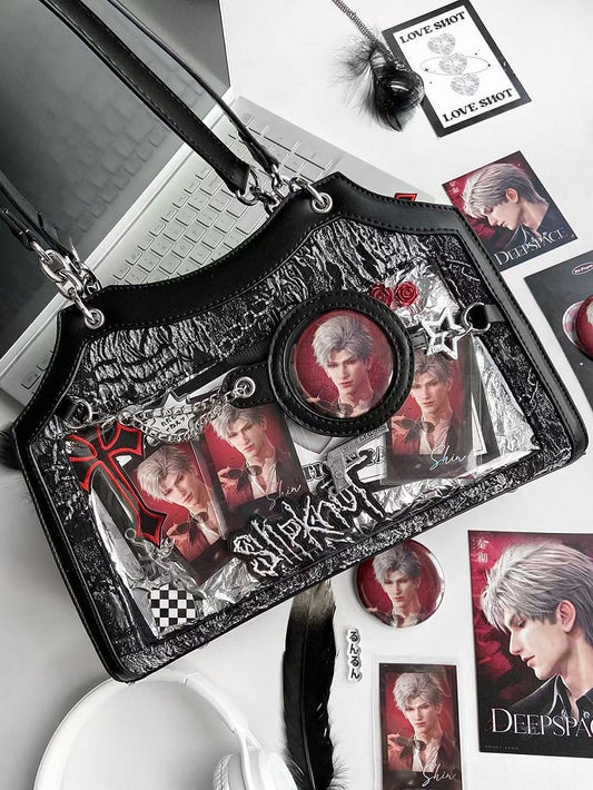 Black & Silver Snake Scale PU Ita Shoulder Bag