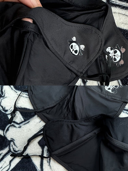 Black Gothic Sun Protection Mask With Black and White Grim Reaper Print