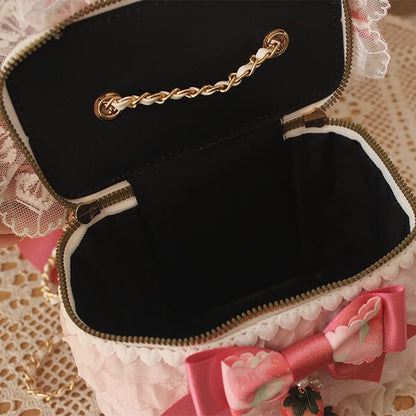 Strawberry Beaded Charm Bowknot Details Lace Trim Bag