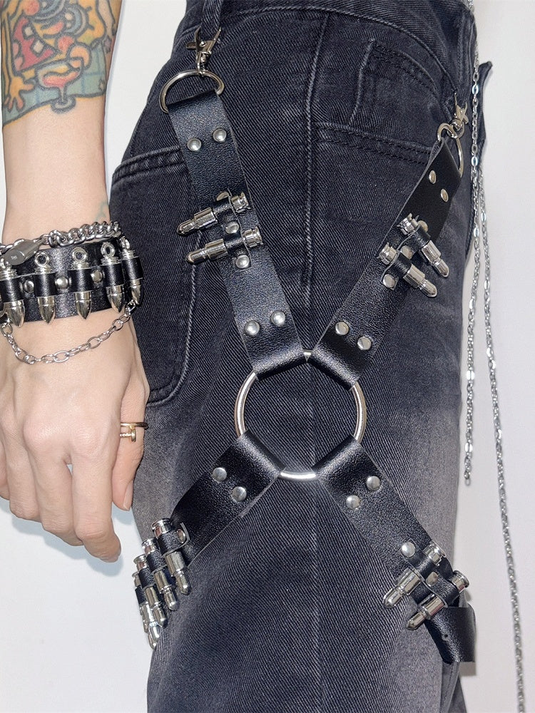 Black Punk Rock Studs Details PU Garter