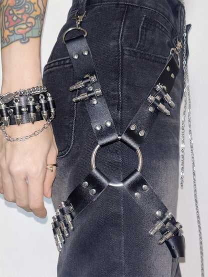 Black Punk Rock Studs Details PU Garter