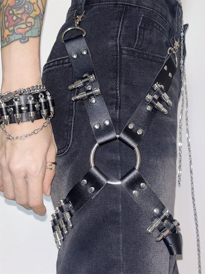 Black Punk Rock Studs Details PU Garter