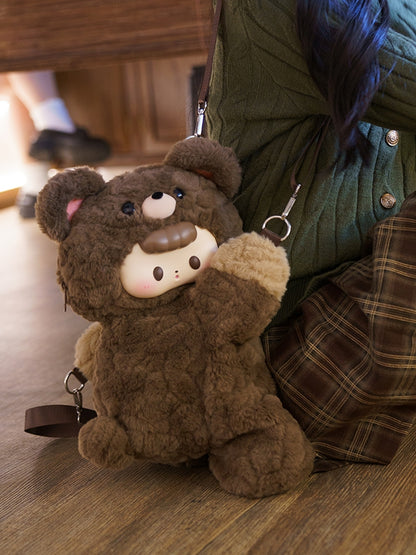 Brown Plush Bear Backpack/Crossbody Bag