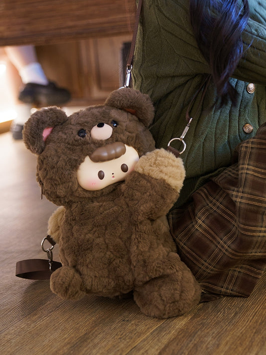 Brown Plush Bear Backpack/Crossbody Bag