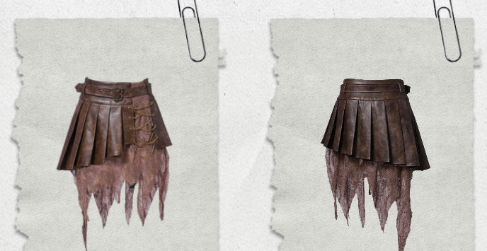 Chains Decorated Dark Brown Wasteland Punk Pleated Handkerchief Skirt