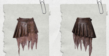 Chains Decorated Dark Brown Wasteland Punk Pleated Handkerchief Skirt