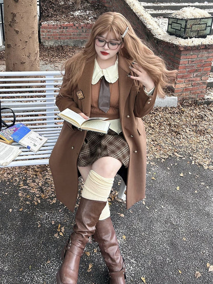 Plus Size Coffee V-neck Preppy Vest