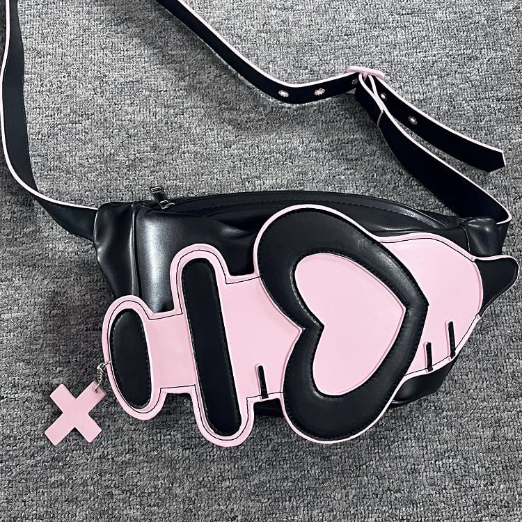 Black and Pink Sweetheart Needle Tubing-shaped Yami Kawaii Crossbody Bag