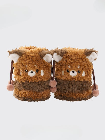 Brown Plush Red Panda Leg Warmers With Pompon