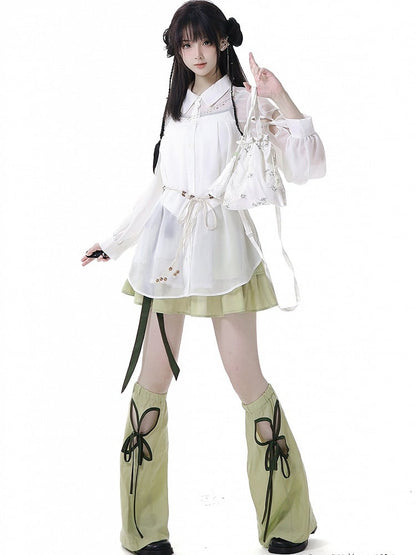 Butterfly-shaped Cutout Green Cheongsam Style Leg Warmers