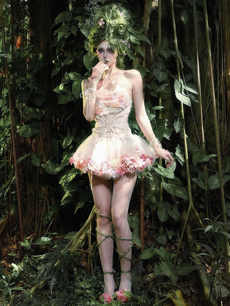 Floral Fairy Cowl Neckline Self-tie Halter Neck Top