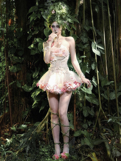 Floral Fairy Cowl Neckline Self-tie Halter Neck Top