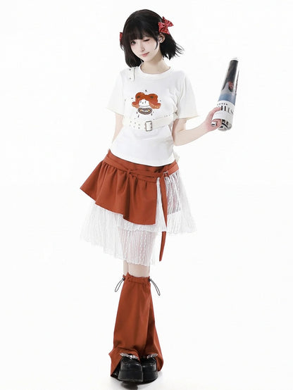 Orange Drawstring Cuffs Leg Warmers