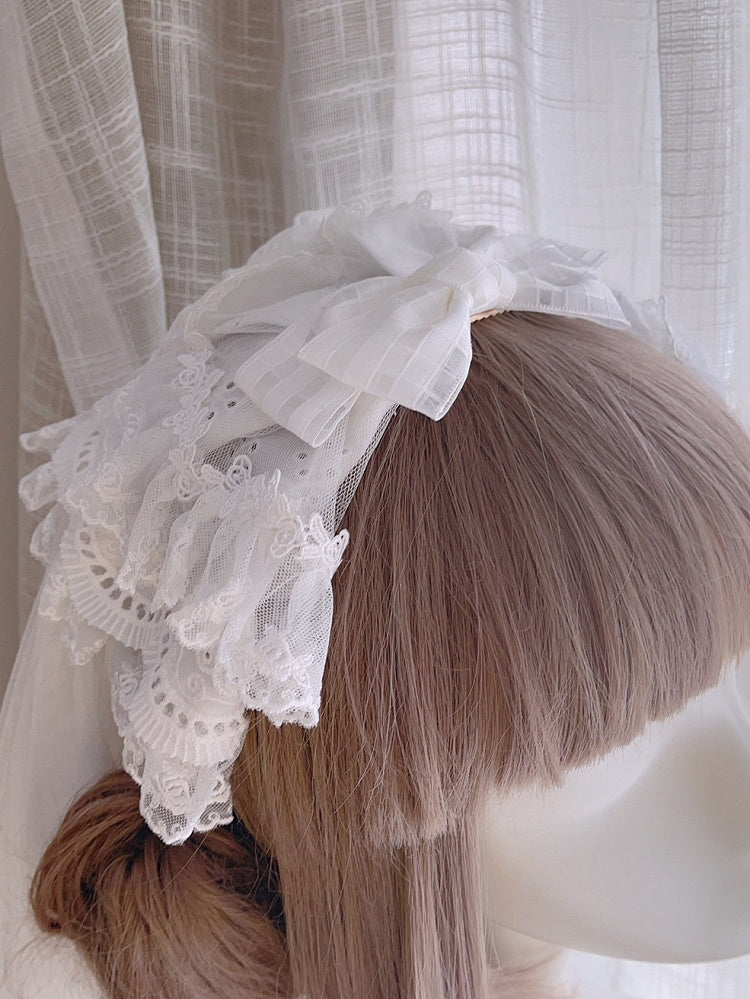 Black/White/Wine Red Bowknot Hairclip With Veil