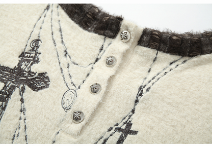 Off-the-shoulder Cross Embroidery Apricot Top with Scarf