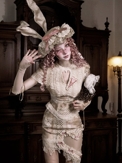 Romantic Goth Love Cutout Short Sleeves Corset Top