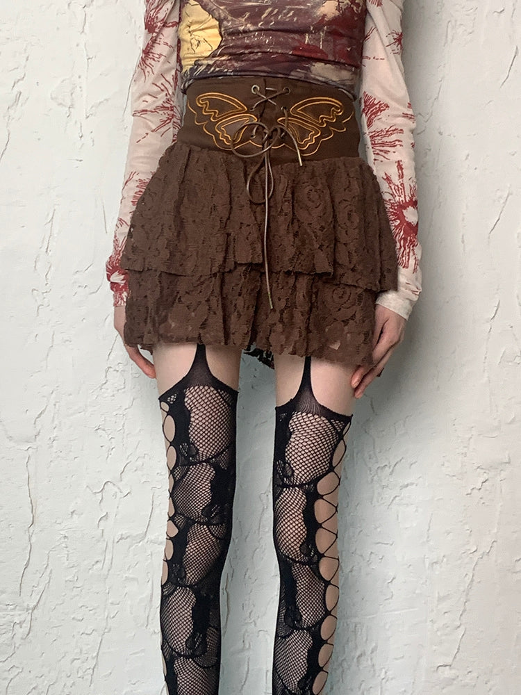 Black/White/Pink/Red/Gray Fishnet Design Cut-out Details Suspender Stockings