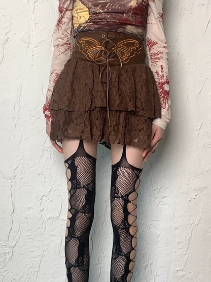 Black/White/Pink/Red/Gray Fishnet Design Cut-out Details Suspender Stockings