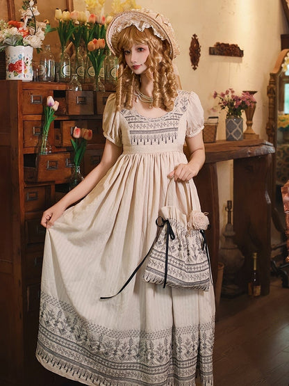 Blue Vintage Embroidery Empire Waist Elegant Lolita One Piece Long/Short Version