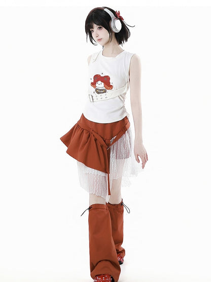 Orange Drawstring Cuffs Leg Warmers