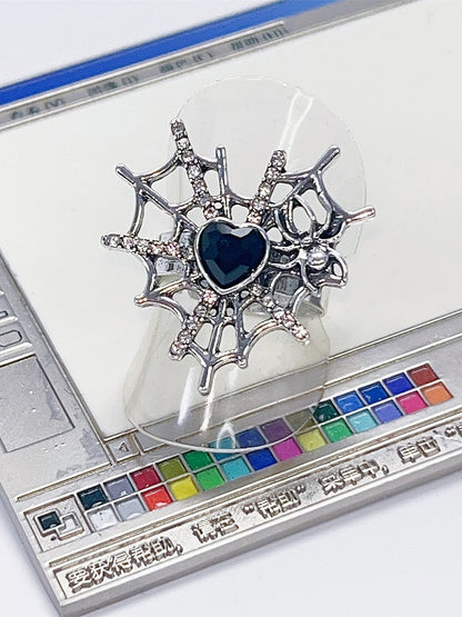 Silver/Black Y2K Punk Spider Web Heart Rhinestone Ring