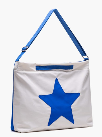 Classic White and Blue Spacious Star-Pattern Tote Bag