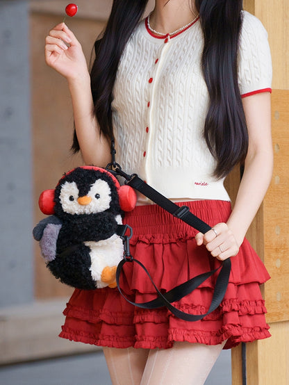 Black Cute Penguin Plush Backpack/Crossbody Bag Middle/Large Size