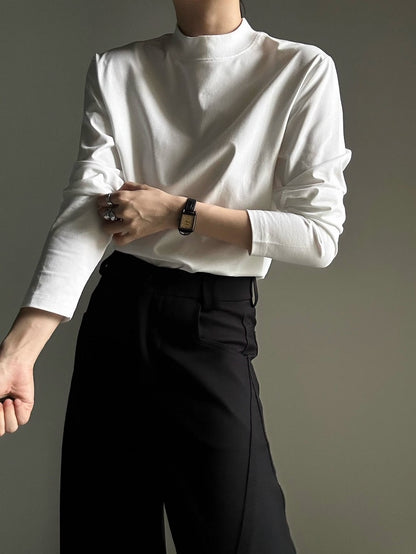 Ouji Lolita White Unisex Long Sleeve T-shirt wtih Mock Neck