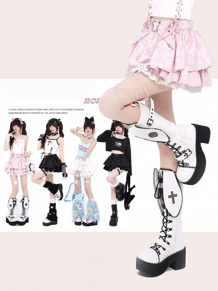 Pink Bowknots Pattern Tiered Skirt