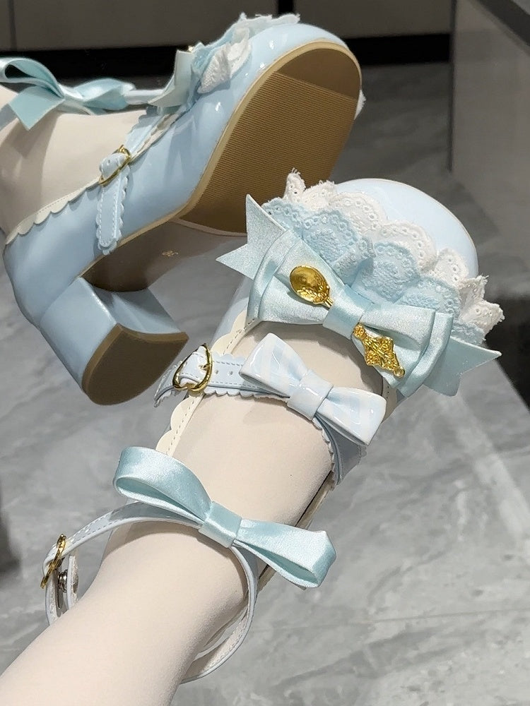 Blue Spoon Decorated Bowknot Details Sweet Lolita High Block Heels