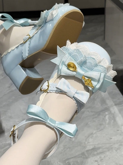 Blue Spoon Decorated Bowknot Details Sweet Lolita High Block Heels