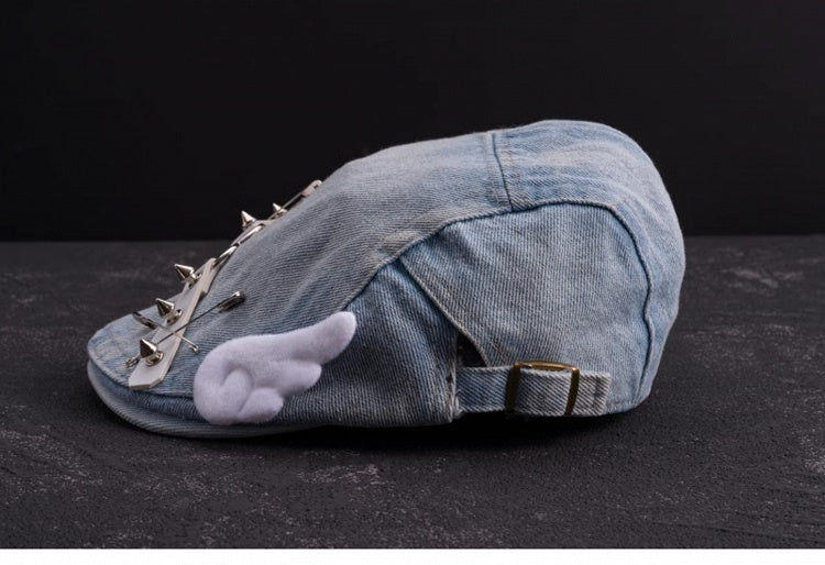 Studs and White Wings Light Blue Denim Hat