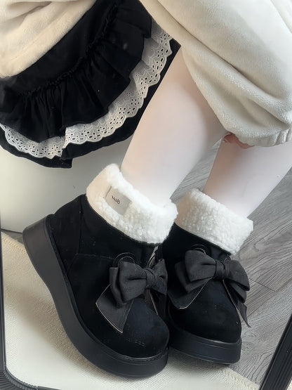Black Bunny Ear Design Bowknot Platform Winter Ugg Boots
