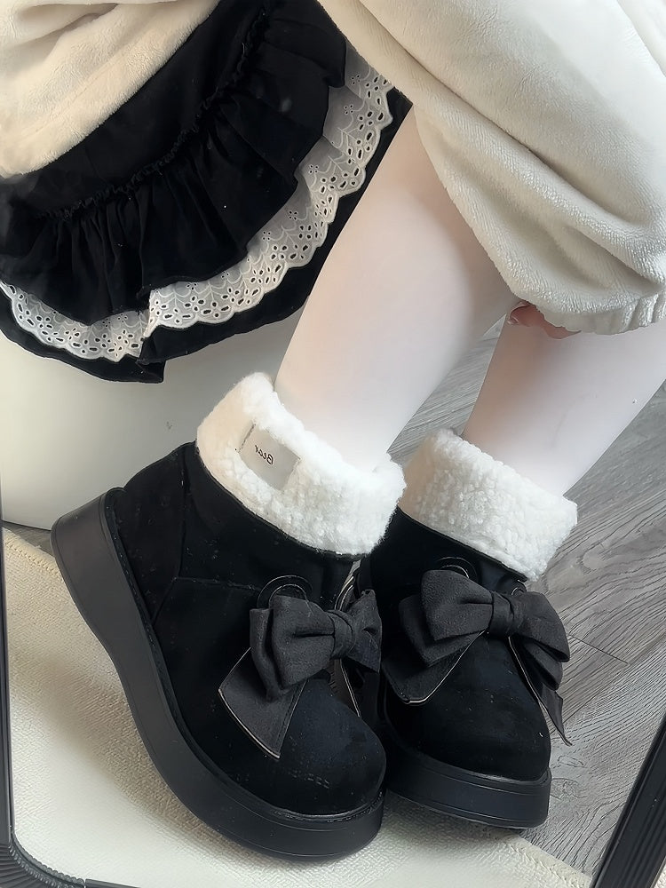 Black Bunny Ear Design Bowknot Platform Winter Ugg Boots