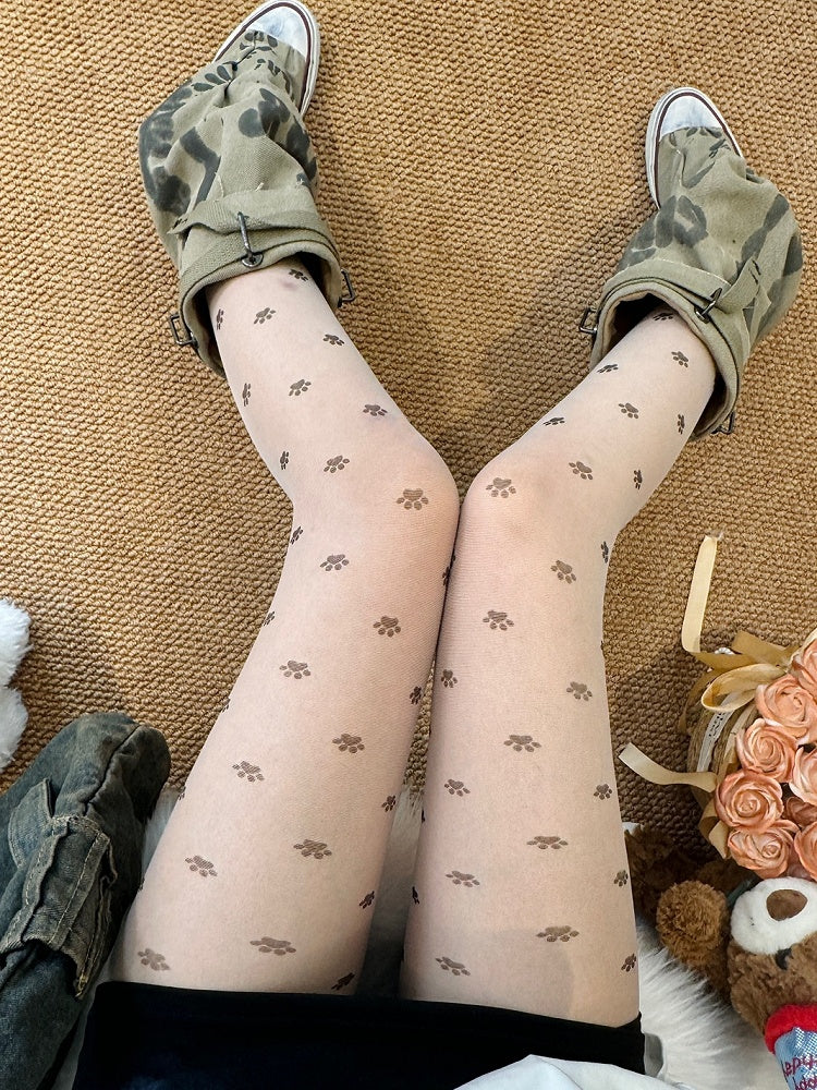 Nude Bitttersweet Cat Paw Print Tights